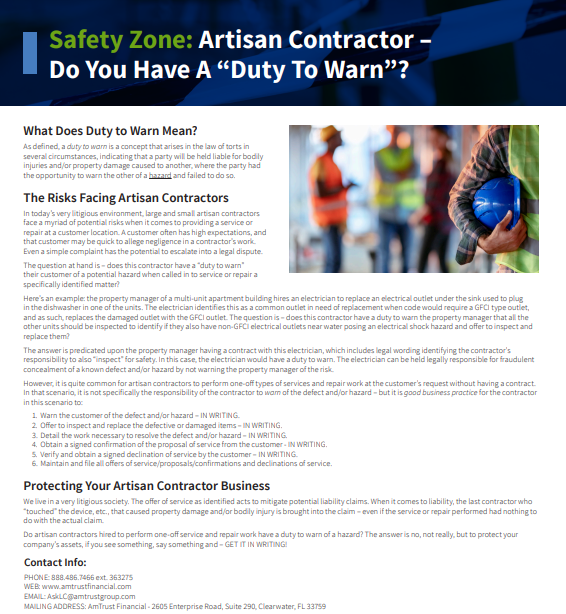 Artisan Contractor – Do You Have A “Duty To Warn”? image