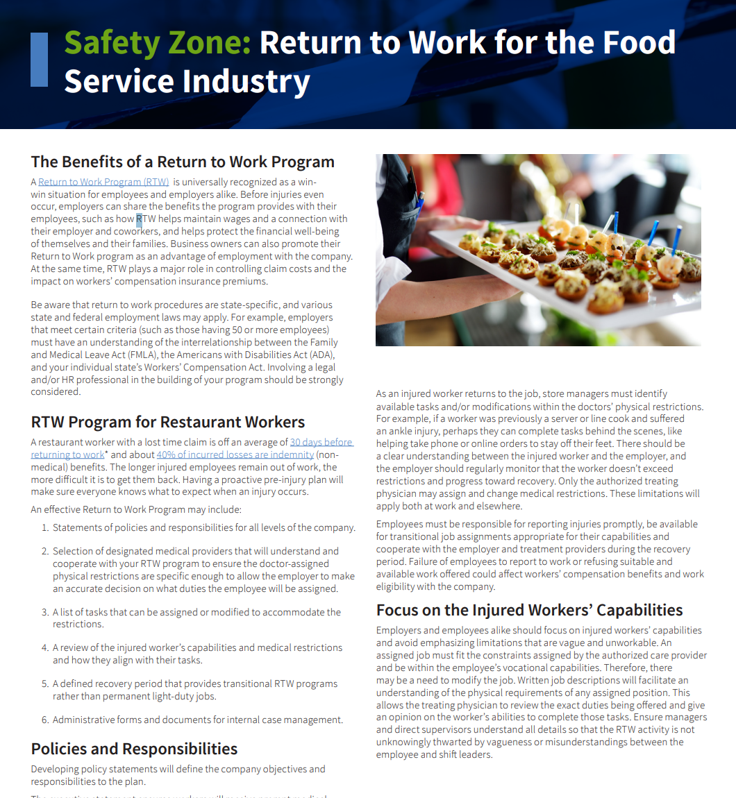 Food Service: Return to Work image